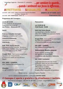 Diamante, 18 ottobre convegno “Affettività sessualità handicap... per cambiare lo sguardo. Quando i sentimenti non fanno la differenza”