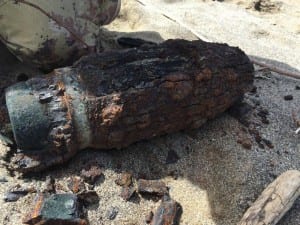 residuato bellico rinvenuto sulla spiaggia di Palizzi