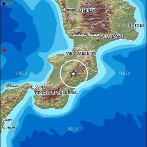 Scossa di terremoto in Calabria di magnitudo 3.2