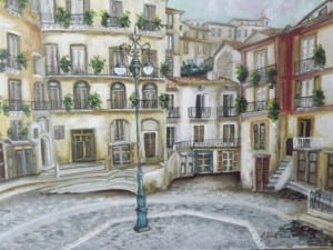 Piazza Duomo Cosenza particolare olio su tela 35x50
