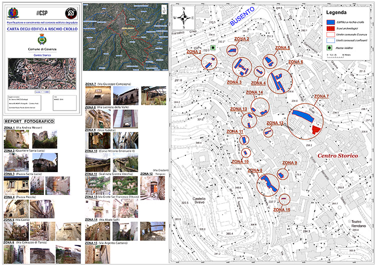 Carta degli edifici a rischio crollo nel centro storico di Cosenza
