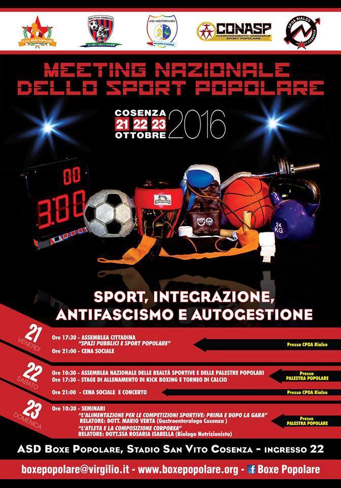 Meeting Nazionale dello Sport Popolare, a Cosenza dal 21 al 23 ottobre