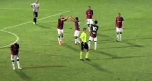 Esultanza rossoblu durante Ascoli-Cosenza (Tim Cup 2015/16)