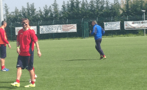 Elio Calderini con la maschera protettiva, era la stagione 2013/2014