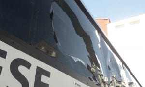 I danni al pullman della Sambenedettese