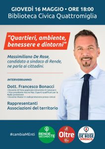 Massimiliano De Rose, incontro pubblico del 16 maggio