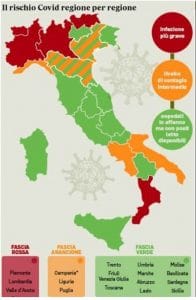 La mappa dell'Italia suddivisa per zone
