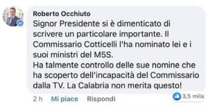 Il messaggio di Roberto Occhiuto sulla vicenda Cotticelli