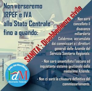 Calabria, Sanità Italia del Meridione avvia campagna di Disobbedienza Civile 2