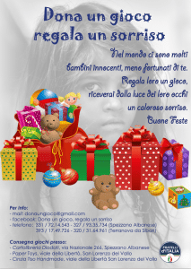 Locandina Dona un gioco, regala un sorriso Spezzano Albanese e Terranova da Sibari