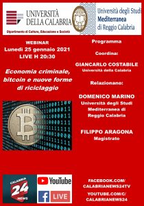 25 GENNAIO 2021 - Unical e Unirc in un Webinar su Economia criminale