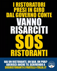 Fratelli d’Italia Cosenza: azione legale contro il Governo per risarcire i ristoratori