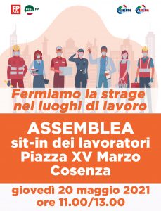 Locandina sit-in sicurezza sul lavoro cgil cisl uil cosenz