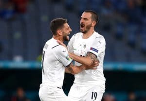 L'esultanza al gol di Berardi, poi deviazione di Demiral. (Ph. UEFA EURO 2020)