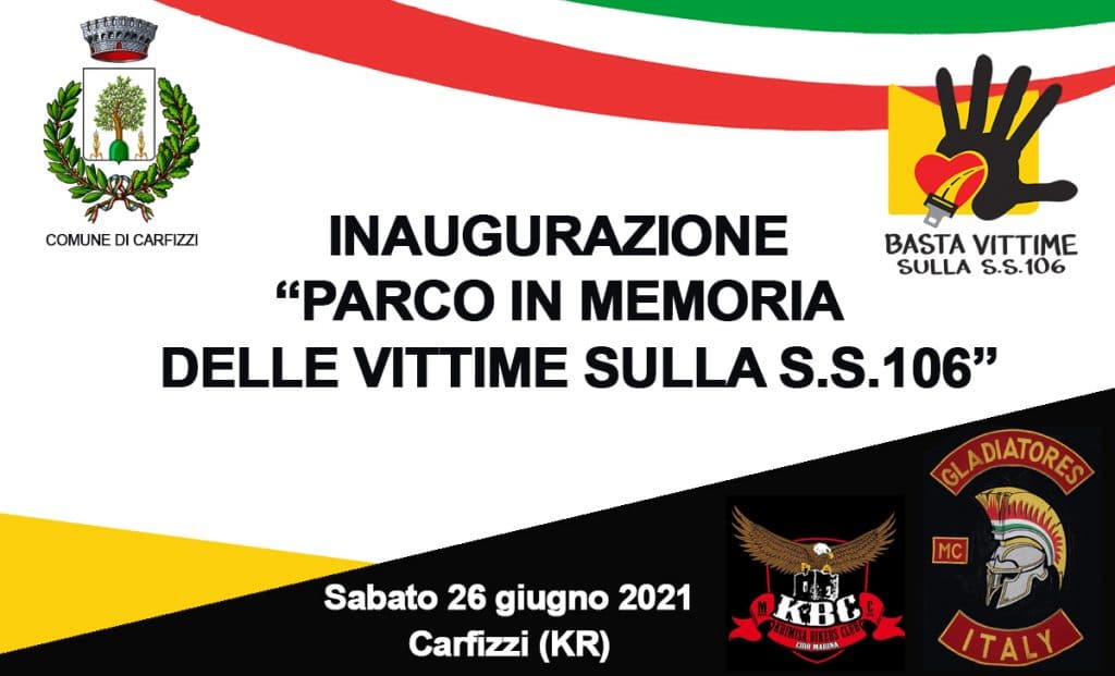Carfizzi, il 26 giugno inaugurazione Parco in memoria delle vittime sulla SS 106