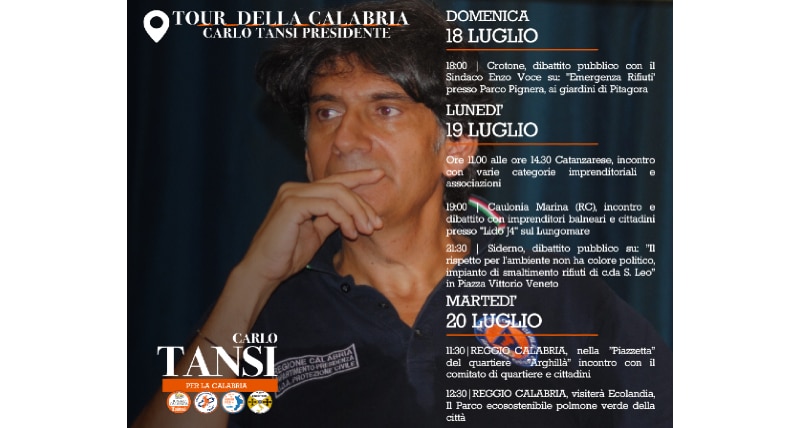 Regionali, ancora una intensa tre giorni per Carlo Tansi in tour per la Calabria