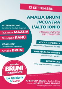 Regionali Calabria, il 13 settembre Bruni alla presentazione dei candidati Mazzia e Ranù