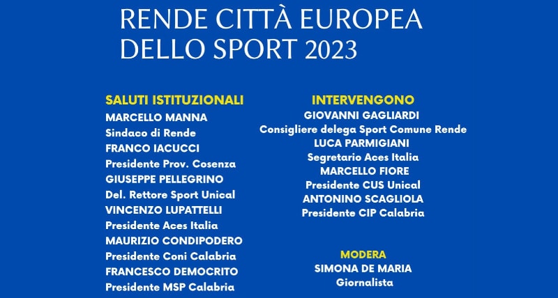 Rende Città Europea dello Sport 2023_ arriva la candidatura