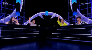 Il momento dei quattro sì dati dai giudici a Raffaella Scagliola, di Cosenza, X Factor 2021 (PH. SKY ITALIA)