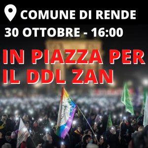 Mobilitazione nazionale DDL Zan, domani a Rende il presidio alle 16 a piazza Borromeo 2