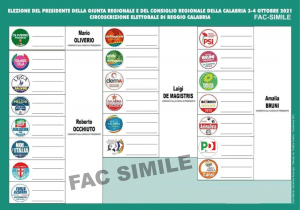 Fac simile scheda elettorale elezioni regionali Calabria 2021