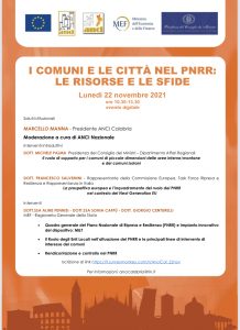 Anci Calabria, webinar su PNRR con Presidenza Consiglio Ministri e Ministero Finanze