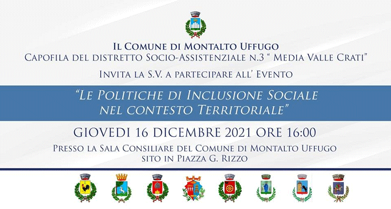 Politiche di inclusione sociale, incontro sul tema il 16 dicembre a Montalto