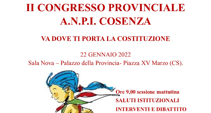 Il 22 gennaio avvio del II Congresso Provinciale A.N.P.I. Cosenza