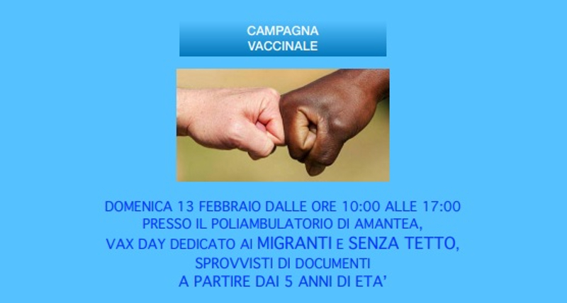Al via i Vax Day ad Amantea destinati ai Migranti e Senza Tetto