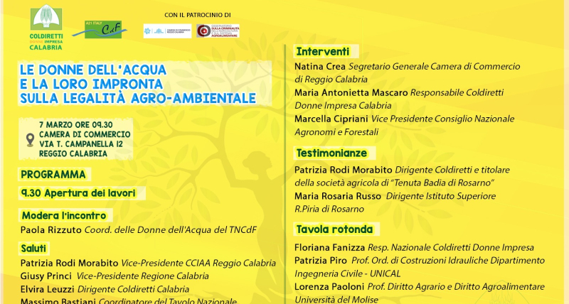 Donne dell'acqua impegnate nella legalità agro-ambientale Convegno a Reggio Calabria