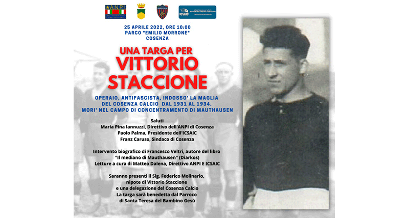 Cosenza, il sindaco Franz Caruso all evento per ricordare il calciatore Vittorio Staccione