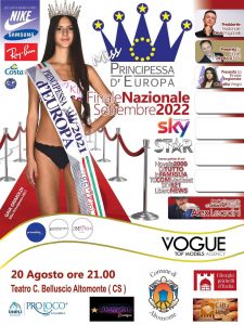 Il 20 agosto ad Altomonte la Finale Regionale del Concorso Nazionale Miss Principessa d'Europa