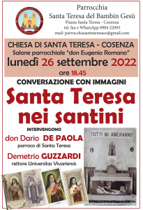 Cosenza, il 26 settembre conversazione su "Santa Teresa nei santini"