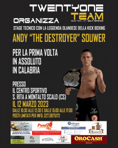Andy Souwer, leggenda mondiale della Kick Boxing il 12 marzo a Montalto Uffugo