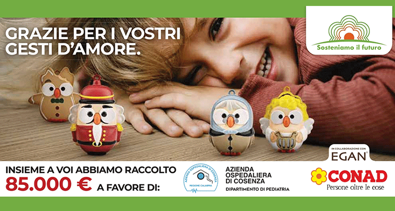 Conad raccolti 85mila euro con i Goofi Egan da destinare alla Pediatria di Cosenza