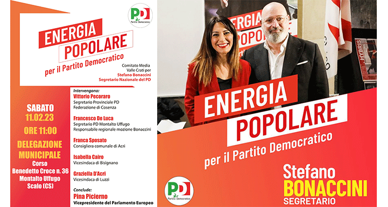 Sabato 11 febbraio on Pina Picierno a Montalto per Bonaccini Segretario