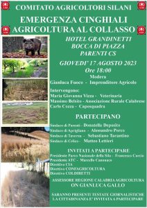 Emergenza Cinghiali Agricoltura al collasso Associazione Rurale Calabrese all incontro del 17 agosto 2023