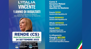 Un anno di governo Meloni: convention di Fratelli d'Italia a Rende