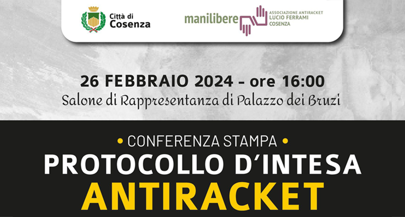 Antiracket, protocollo di intesa fra Comune di Cosenza e Associazione "Lucio Ferrami"