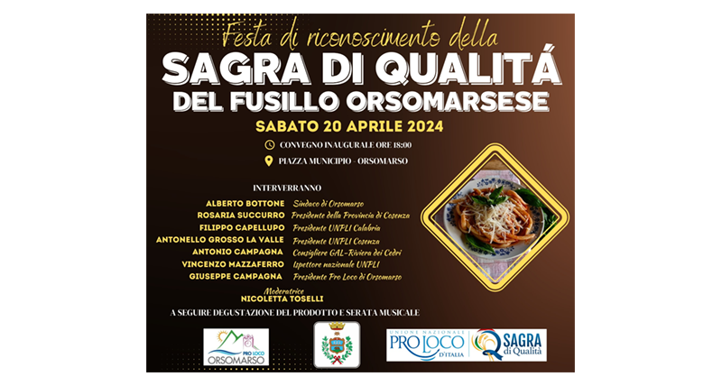 Festa di riconoscimento Sagra di Qualità del fusillo orsomarsese