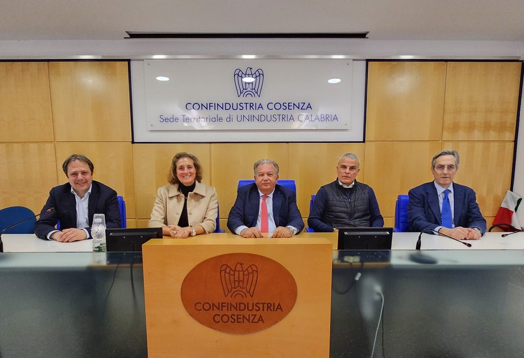 I vertici di Confindustria Cosenza, da sx Amarelli, Sirianni, Perciaccante, Mazzuca e Branda