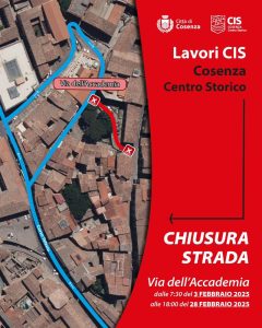 Lavori CIS nel centro storico di Cosenza: istituiti divieti di transito e sosta su via dell'Accademia