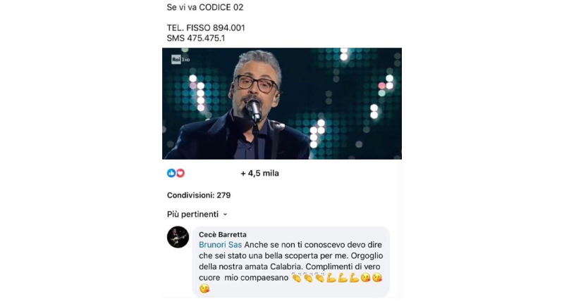 Cecé Barretta si complimenta con Brunori Sas