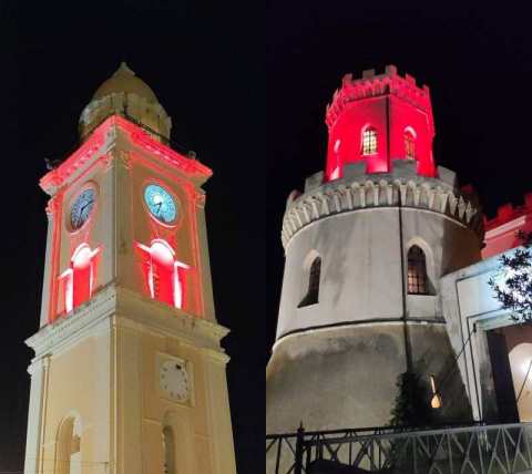 castello e torre tinte di rosso a coriglliano rossano