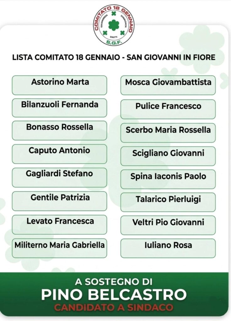 La lista Comitato 18 Gennaio con candidato a Sindaco Giuseppe Belcastro