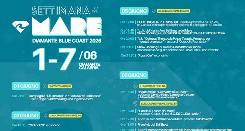 Diamante Blue Coast 2026: al via la seconda edizione della Settimana del Mare