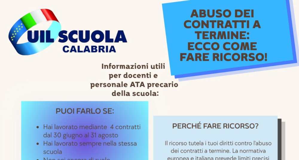 Precari ATA, la UIL Scuola Calabria lancia il ricorso straordinario in tutte le province