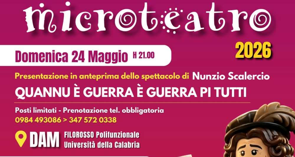 Rende, torna “Microteatro” all’Unical: la sesta edizione omaggia il regista Giancarlo Cauteruccio