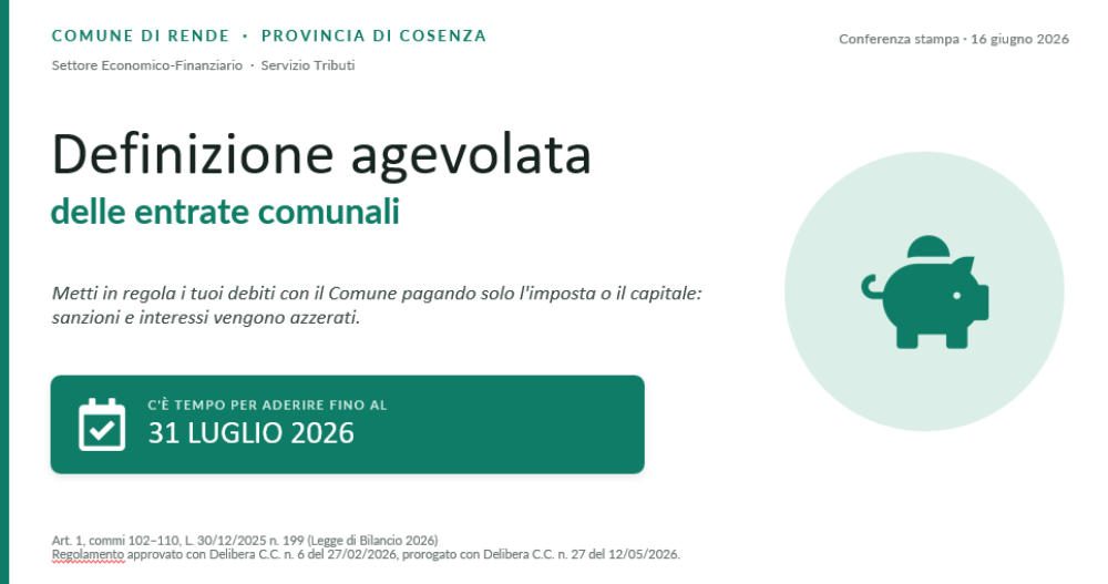 Rottamazione tributi a Rende, domani la conferenza stampa in Comune per la proroga