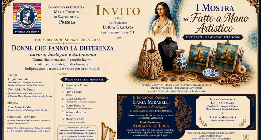 Donne che fanno la differenza: cultura, arte e impegno sociale nella grande serata del Convegno di Cultura “Maria Cristina di Savoia” della Presila